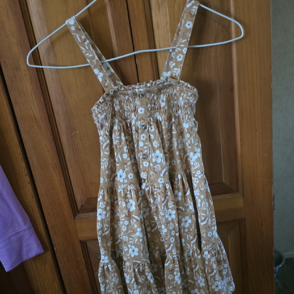FabKids Tan Floral Casual Dress